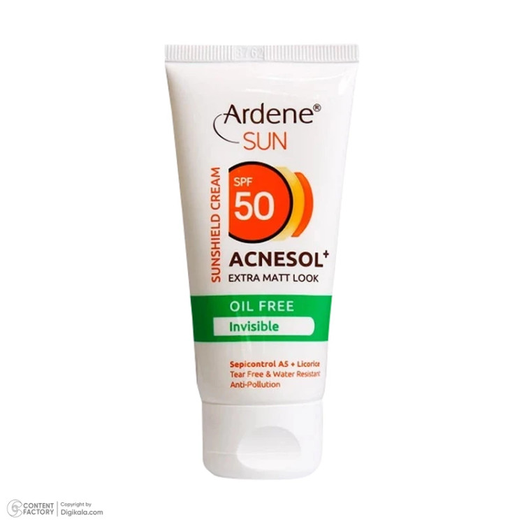 کرم ضد آفتاب بی رنگ آردن SPF 50 مدل ACNESOL مناسب انواع پوست حجم 50 میلی لیتر